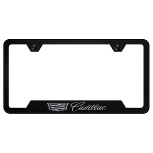 Cadillac (New Logo) License Plate Frame - Laser Etched Cut-Out Frame - Black