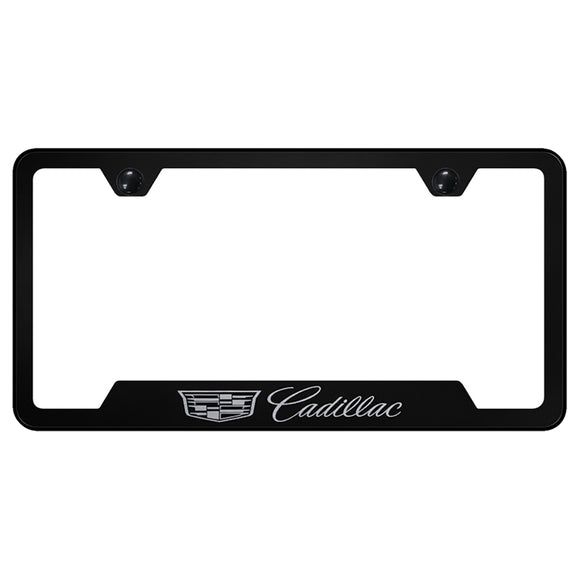 Cadillac (New Logo) License Plate Frame - Laser Etched Cut-Out Frame - Black