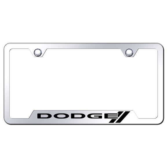 Dodge Stripe Logo License Plate Frame - Laser Etched Cut-Out Frame - Stainless Steel