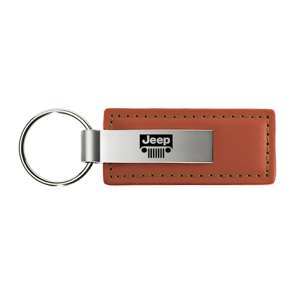 Jeep Grill Keychain & Keyring - Brown Premium Leather