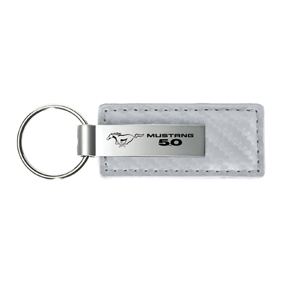 Ford Mustang 5.0 Keychain & Keyring - White Carbon Fiber Texture Leather