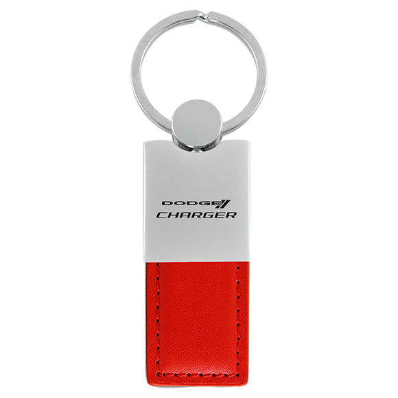 Dodge Charger Keychain & Keyring - Duo Premium Red Leather