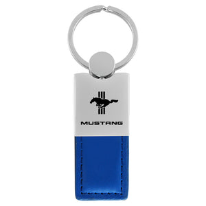 Ford Mustang Tri-Bar Keychain & Keyring - Duo Premium Blue Leather