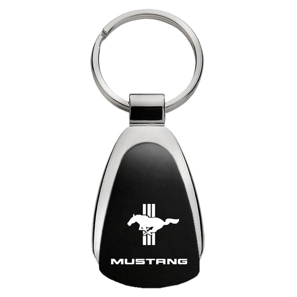 Ford Mustang Tri-Bar Logo Keychain & Keyring - Black Teardrop