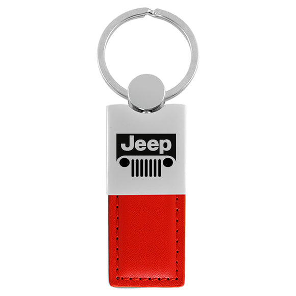 Jeep Grill Keychain & Keyring - Duo Premium Red Leather