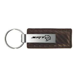 Dodge SRT Hell Cat Keychain & Keyring - Brown Carbon Fiber Texture Leather