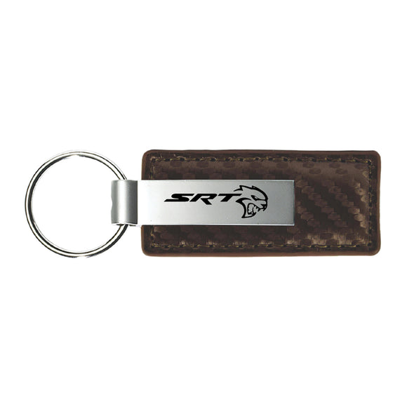 Dodge SRT Hell Cat Keychain & Keyring - Brown Carbon Fiber Texture Leather