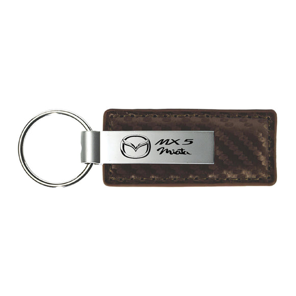 Mazda Miata MX-5 Keychain & Keyring - Brown Carbon Fiber Texture Leather