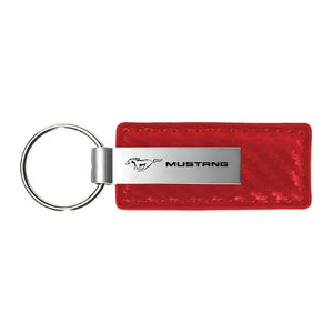 Ford Mustang Keychain & Keyring - Red Carbon Fiber Texture Leather