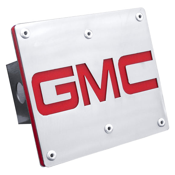 GMC Red Logo Brushed Steel Tow Hitch Cover