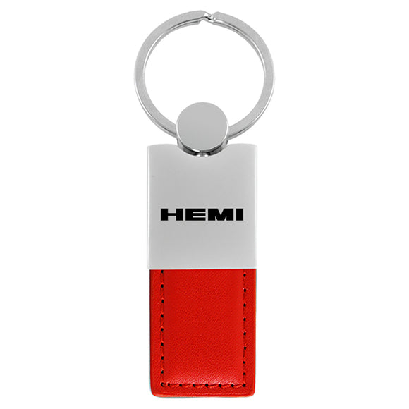 Dodge Hemi Keychain & Keyring - Duo Premium Red Leather