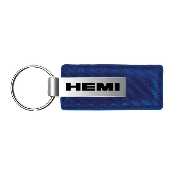 Dodge Hemi Keychain & Keyring - Blue Carbon Fiber Texture Leather