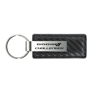 Dodge Challenger Keychain & Keyring - Gun Metal Carbon Fiber Texture Leather