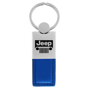 Jeep Grill Keychain & Keyring - Duo Premium Blue Leather