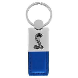 Ford Mustang Shelby Cobra Keychain & Keyring - Duo Premium Blue Leather