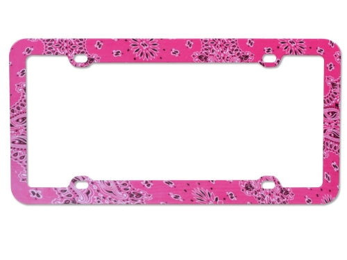 Pink License Plate Frame with Classical Flowers - 4 Hole
