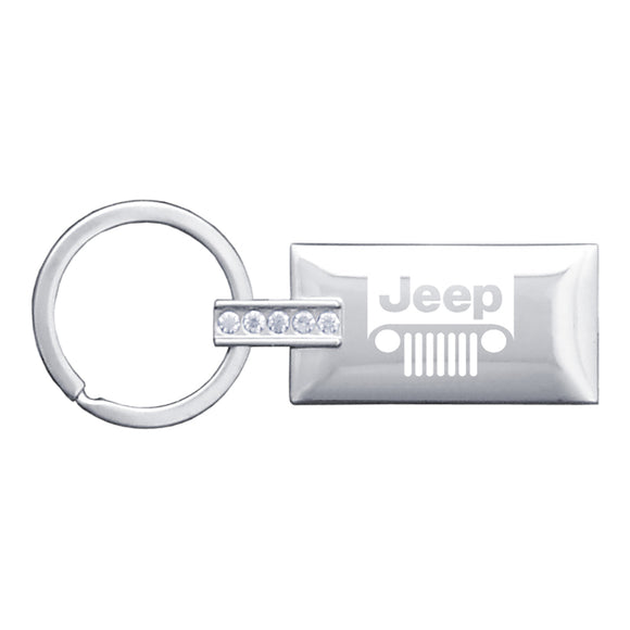 Jeep Grill Keychain & Keyring - Rectangle with Bling White