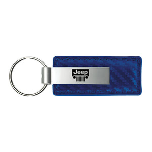 Jeep Grill Keychain & Keyring - Blue Carbon Fiber Texture Leather